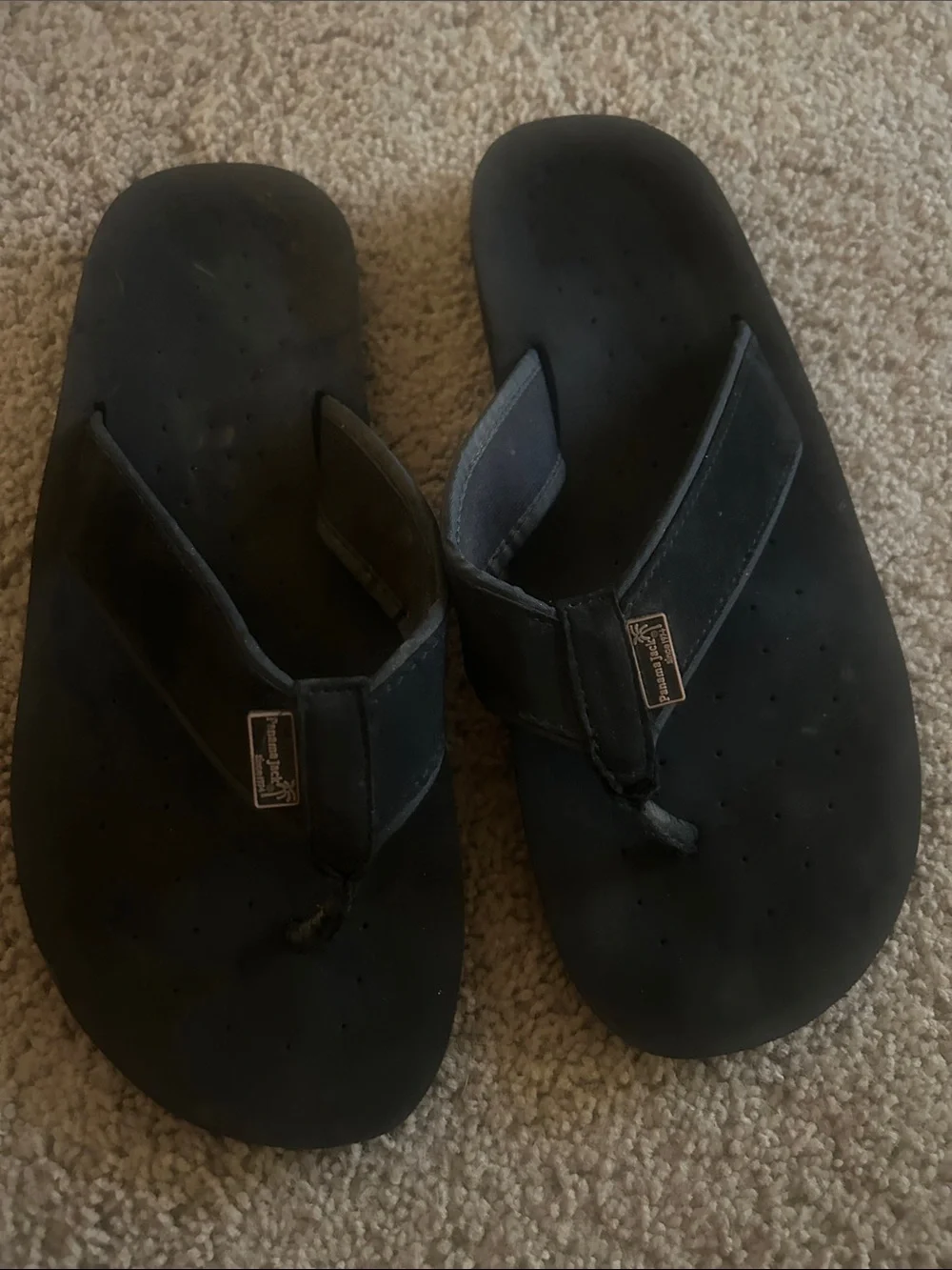 Panama Jack Black Leather Flip Flop Sandals with Logo Tag